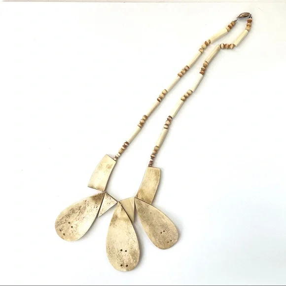 Vintage 1970s Artisan Etched Bone Statement Necklace - Picture 10 of 17